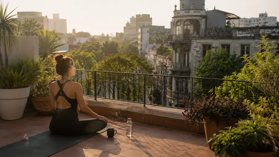 Morning yoga and wellness lifestyle in Roma Norte